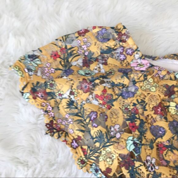 New ALEX MARIE Yellow Floral Lace Off The Shoulder Midi Dress Fit & Flare Size 2 - Picture 6 of 16